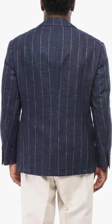 Brunello Cucinelli Blazer Semifoderato in Misto Lino Gessato Brunello Cucinelli