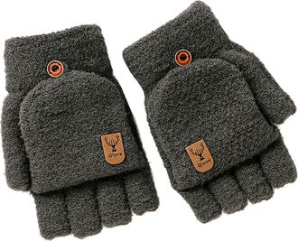 Generic Winter Knitted Fingerless Gloves Thermal Insulation Warm Convertible Mittens Flap Cover For Men Women Knit Gloves (A, One Size)
