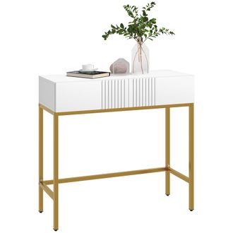 OEM Mesa De Entrada Con 2 Cajones Y Patas De Acero Antivuelco Mueble De Recibidor Para Sal&oacute;n Pasillo 80x31,5x75 Cm Blanco