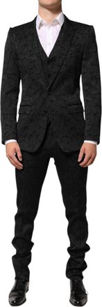 Dolce & Gabbana Black 3 Piece Brocade Jacquard Suit Mens MARTINI
