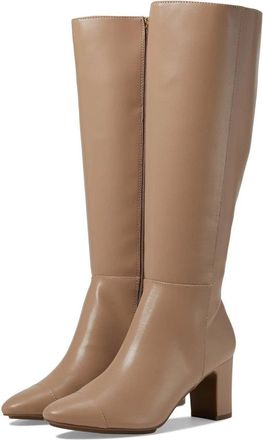 Anne Klein Sawyer Boots Womens Taupe Leather Block Heel Knee High JOBB2259
