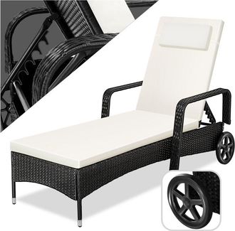 TecTake Tectake - Lettino prendisole in rattan con ruote - sdraio, sdraio da giardino, lettino mare