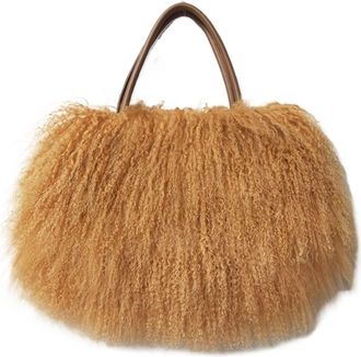 Generic Womens Plush Bags Winter Fur Handbag Women Casual Long Hair Shoulder Bag Genuine Tote Bags Femme(Orange)