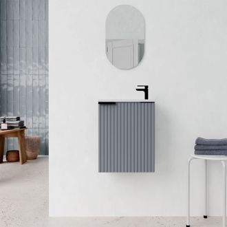 Aurlane Conjunto Mueble Compacto Mdf Ondulado Gris 40x50x22 Cm Y Espejo Oval - Milo