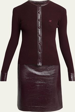 Courr&egrave;ges Contrast Vinyl & Knit Crewneck Cardigan