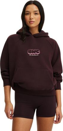 Cotton On Womens Active Plush Premium Graphic Raglan Hoodie in Italian Plum Body Wellness at Nordstrom, Size Xx-Small