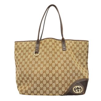 Gucci Beige Brown Canvas Tote Bag (Pre-Owned)