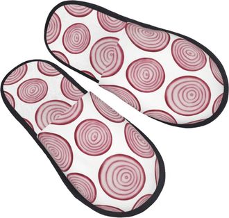Generic Fluffy Slipper Red Onion Rings Pattern Warm Spa Slippers Fluffy Soft Home Slippers Ladies Winter L