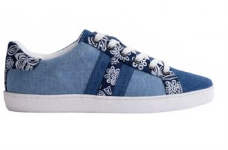 Johnny Was Womens Bandana Sneaker In Blue Denim Embroidered