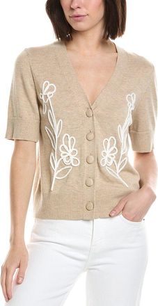 CeCe by Cynthia Steffe Cece Flower Embroidery V-Neck Wool-Blend Cardigan