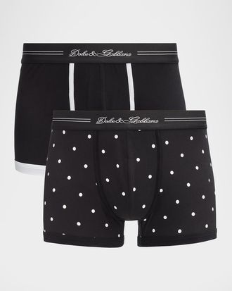 Dolce & Gabbana Men & apos;s Mixed Solid and Polka Dot 2-Pack Boxer Briefs