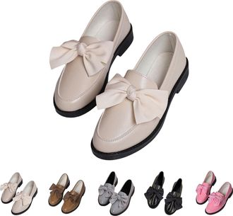 Generic Loafers Shoes for Women,Womens Patent Loafers with Bow,Trendy Comfort Closed Round Toe Slip on Flat Heels Loafer Shoes for Business Casual Office Work