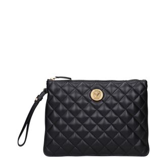 Versace Black Leather Clutch Womens Bag