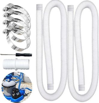 OEM 2 Mangueras De Piscina De 32 Mm Con 4 Clips De Seguridad Met&aacute;licos Para Manguera De Succi&oacute;n Y Manguera De Bomba, Color Blanco