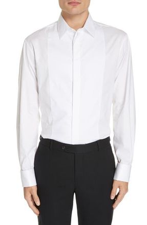 Emporio Armani Slim Fit Stretch Tuxedo Shirt in Solid White at Nordstrom, Size 17.5
