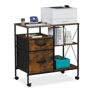 Relaxdays Relaxdays - Mueble Impresora, Cajonera Oficina Con Ruedas, 2 Cajones, Archivador Colgante, 75,5x76,5x40 Cm, Marr&oacute;n Y Negro