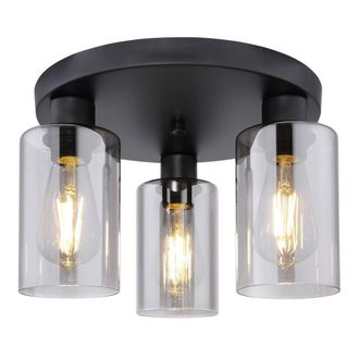 Netlighting Hadera Shade Cluster Ceiling Light Matt Black Smoke Glass Shade 3x E27