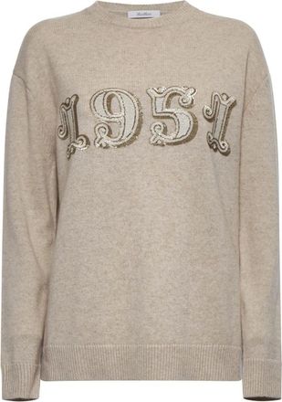 Max Mara Sequin Embroidery Pullover - Dames - Ronde hals truien - Beige - XS - Wol - Truien & Vesten