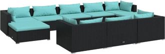 vidaXL Set De Muebles De Jard&iacute;n 10 Pzas Cojines Rat&aacute;n Sint&eacute;tico Negro Vidaxl