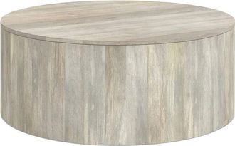 Simpli Home Millbury Solid Mango Wood 36In Round Contemporary Drum Coffee Table