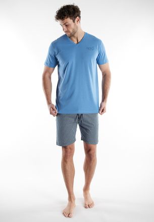 Tom Tailor Shorty TOM TAILOR, Damen, Gr. 48, blau, mittel, streifen, Single Jersey, Obermaterial: 100% Baumwolle, Homewear-Sets Shorty