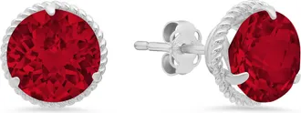 MAX + STONE 14k White Gold Roped Halo Round-Cut Gemstone Stud Earrings (8mm)
