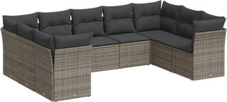 vidaXL Set De Muebles De Jard&iacute;n 9 Pzas Y Cojines Rat&aacute;n Sint&eacute;tico Gris Vidaxl