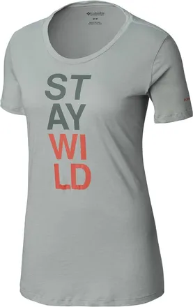 Columbia Womens Activewear Plus Size Word Block Printed Crew Neck T-Shirt In Niagra Heather/ Stay Wild