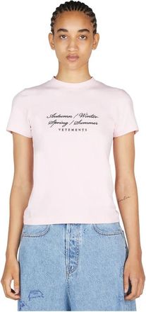 VETEMENTS Geborduurd katoenen T-shirt - Dames - T-shirts - Roze - L - Katoen - Tops