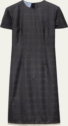 Prada Checkered Wool Short-Sleeve Dress