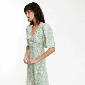 La Redoute Collections Midi-jurk met V-hals, korte mouwen, bloemenprint