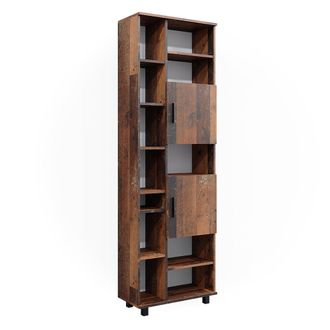 Vicco Armario De Ba&ntilde;o Ilias, Roble R&uacute;stico, 60 X 190 Cm Con Puertas Y Compartimentos Abiertos