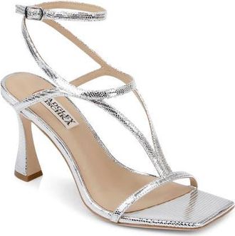 Badgley Mischka Gianni Ankle Strap Sandal in Silver Lizard at Nordstrom, Size 7.5