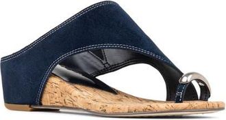 Donald J Pliner Vesna Toe Loop Wedge Sandal in Navy at Nordstrom, Size 5