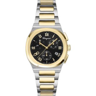 Ferragamo Elliptical Two-Tone Bracelet Strap Chronograph Watch, 38mm in Two Tone/Black at Nordstrom Rack