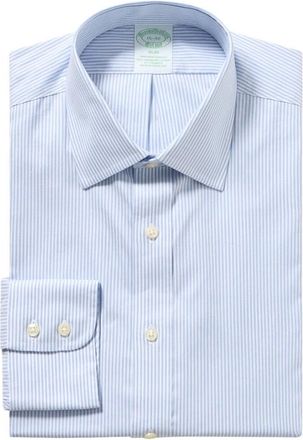 Brooks Brothers Supima Stretch Slim Fit Overhemd met Polo Button Down Kraag - Heren - Zakelijke Overhemden - Blauw - L - Katoen - Overhemden