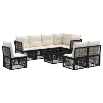 vidaXL Conjunto De Sof&aacute;s De Jard&iacute;n 9 Pcs Negro Rat&aacute;n Sint&eacute;tico Vidaxl