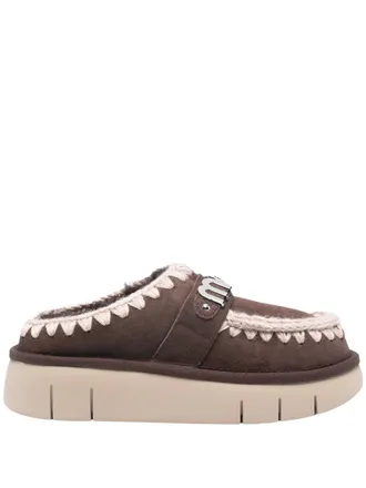 Mou Soft Sheepskin Slip-On Shoes With Decorative Stitching