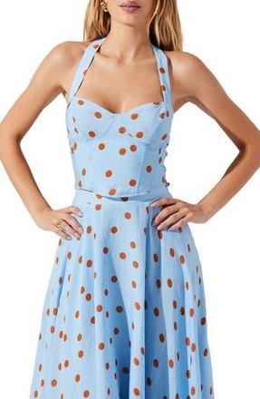 ASTR the Label Janie Polka Dot Bustier Halter Top in Blue Rust Polkadot at Nordstrom Rack, Size X-Large