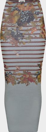 Jean Paul Gaultier Mariniere Grape-Print Mesh Maxi Skirt