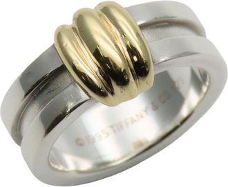 Tiffany & Co. Silver Yellow Gold Yellow Gold (18K) Silver 925 Band Ring (Pre-Owned)