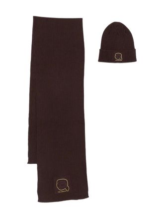 Karl Lagerfeld ribbed beanie scarf - Bruin