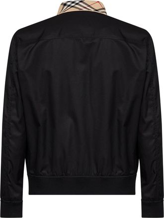 Burberry Mens Harrington Jacket Glenfields Gabardine Black Cotton Bomber