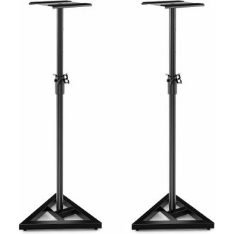 Costway Soportes Ajustables Para Altavoces De Estudio, Altura Regulable De 97 A 157 Cm, Adhesivos Antideslizantes En La Base Triangular, Plataforma Cuadrada D