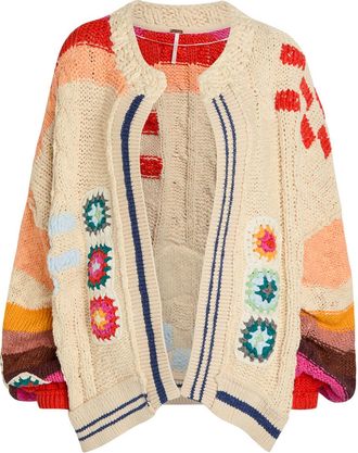 Free People Clear Skies Intarsia Cotton-blend Cardigan - Multicoloured - XL (UK 20-22 / XL)