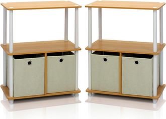 Furinno Go Green 3-Tier 2-Bins Multipurpose Storage Shelf, Set of Two