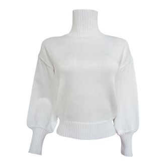 Generic Womens Turtleneck Sweaters Womens Solid Color Bubble Sleeve High Neck Fashion Casual Sweater,Women Jumpers Size 10 White