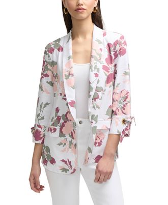 Ellen Tracy Womens Shawl Collar Blazer with Sleeve Grommet