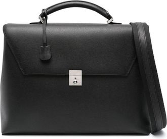 Valextra Avietta grained leather briefcase - men - Calf Leather/Polyester - One Size - Black
