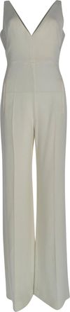 Roland Mouret Rouland Mouret V-Neck Sleeveless Jumpsuit in Cream Polyester